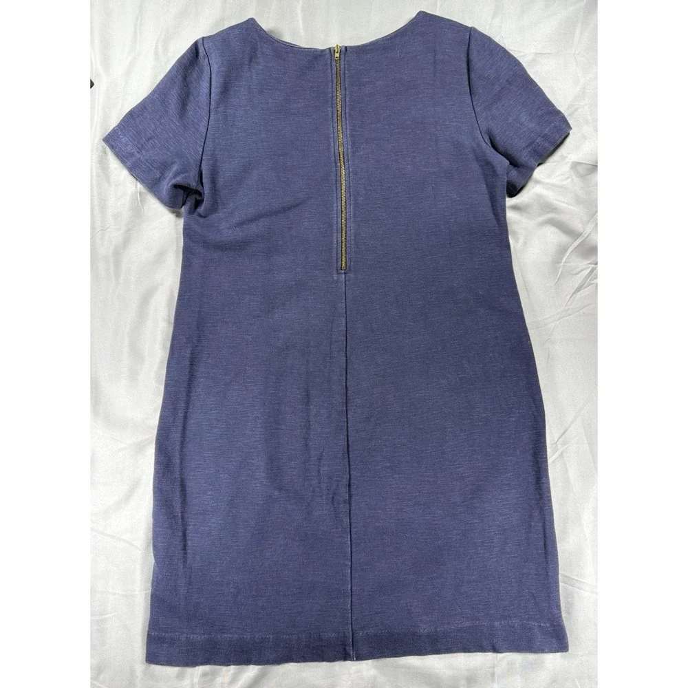 J. Crew Women's Size 8 Navy Blue Stripe Shift Dress Short Sleeve‎ Cotton Blend